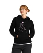 Women’s Black Heart Hoodie, Pink Finger Heart Graphic Hoodie for Girls