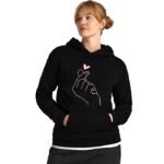 Women’s Black Heart Hoodie, Pink Finger Heart Graphic Hoodie for Girls