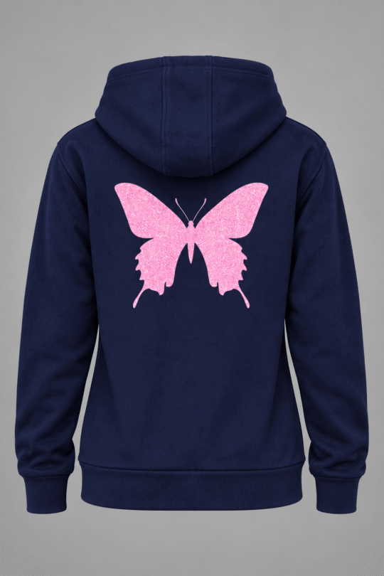 Buy ladies Fashion Hoodie with Pink Butterfly Design