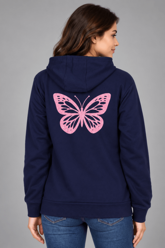 Navy Blue Butterfly Women Graphic Hoodie Online