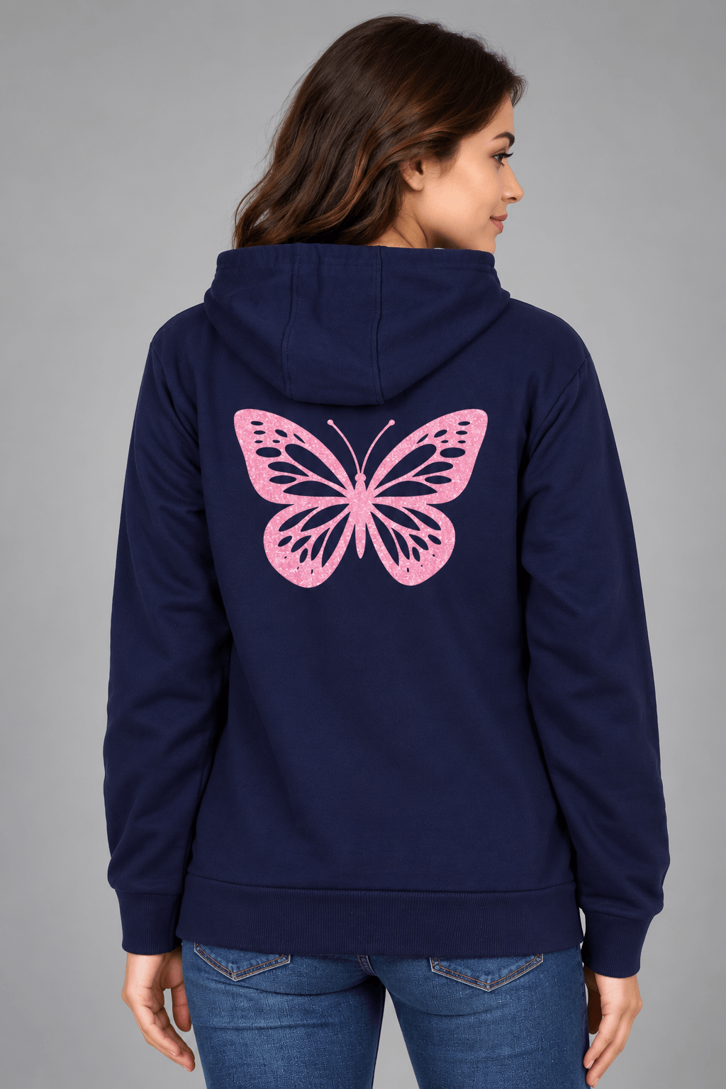 Navy Blue Butterfly Women Graphic Hoodie Online