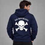 Navy Blue No Regrets Skull Graphic Hoodie for Men Online