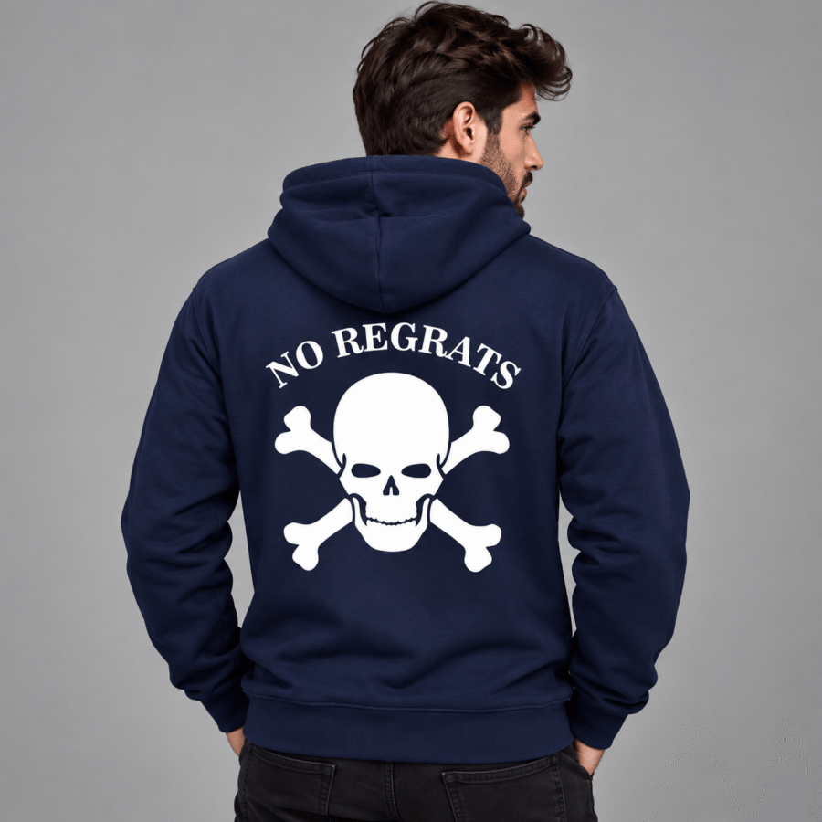 Navy Blue No Regrets Skull Graphic Hoodie for Men Online