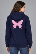 Pink Butterfly Graphic Hoodie for Women's, Cotton Sweatshirt