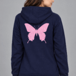 Pink Butterfly Graphic Hoodie for Women's, Cotton Sweatshirt